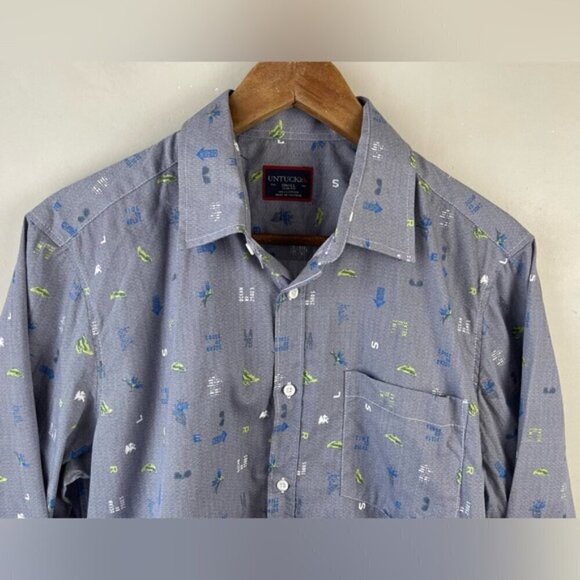 Untuckit Men’s 100% cotton slim fit button down long sleeve novelty print shirt - Picture 3 of 10
